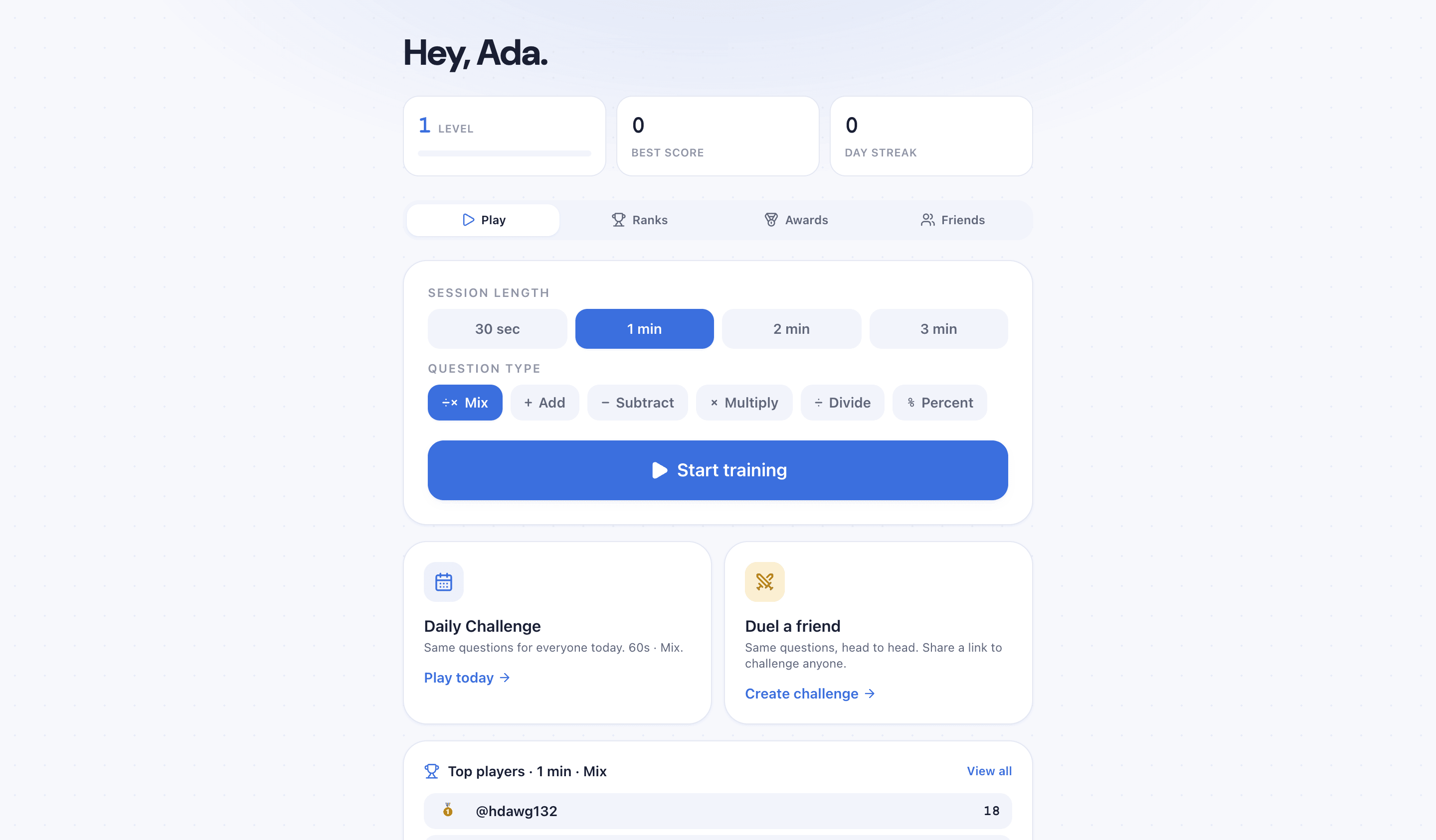 Maths Trainer — Trivial app