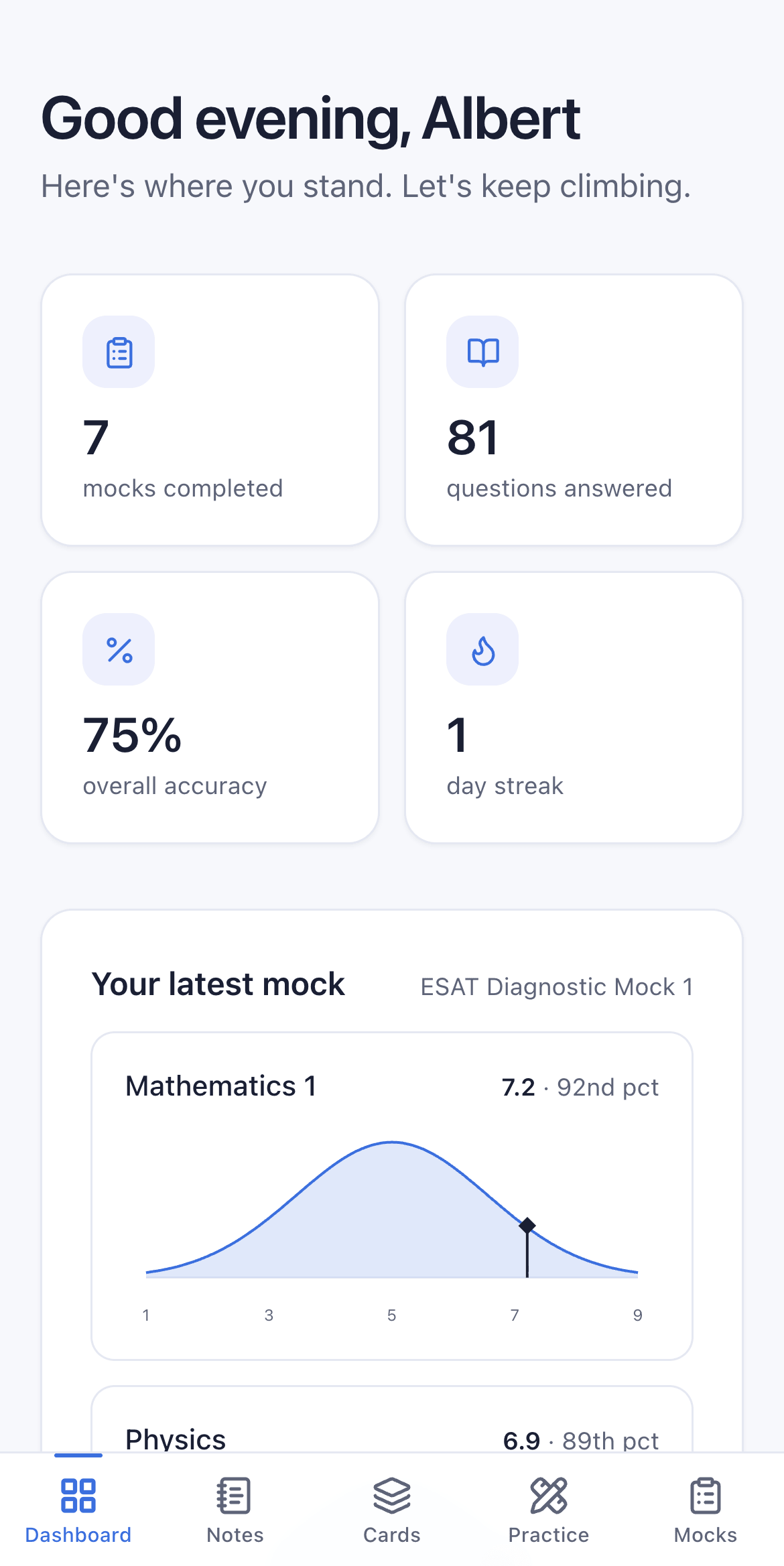 The Trivial dashboard on a phone